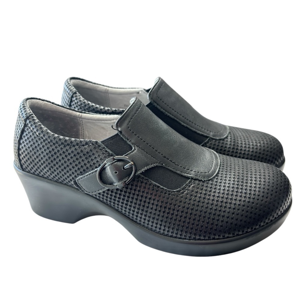 Alegria  Enyah Black Houndstooth Clog Womens Wedge Slip On Size 37 US 7 / 7.5